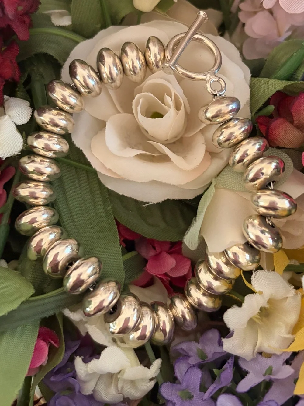 Rare Vintage Silpada Sterling Silver Oval Bead Toggle Clasp Bracelet B0626